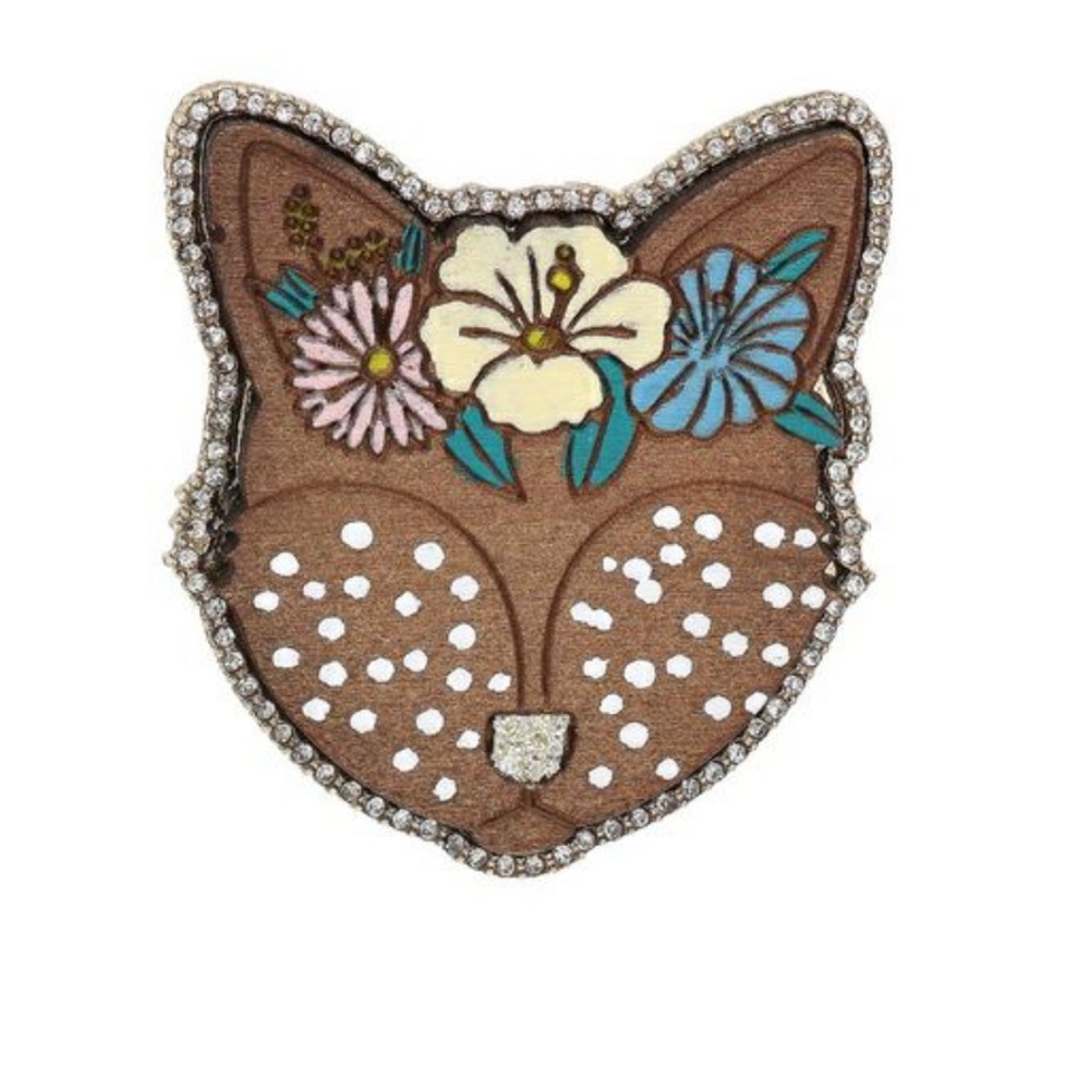 [Betsey Johnson] Woody Critters Wood Fox Head Glitter Pin Brooch VERY RARE NEW - Picture 2 of 7